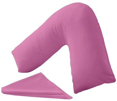 KANAK Taie d'oreiller en forme de V unie en polycoton pour soutien du dos et du cou - Housse de coussin orthopédique/de grossesse/d'allaitement uniquement (fuchsia)