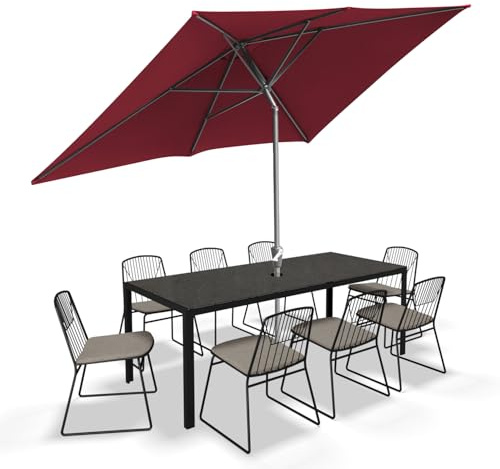 Jaxguom 140x210CM Sonnenschirm Rechteckig Rot Gartenschirm Terrassenschirm Sonnenschutz Sonnenschirm Kippbar Großschirm für Balkon,Terrasse,Garten