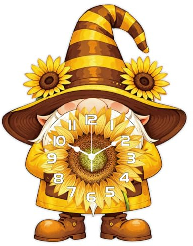 CHGCRAFT Modello Sunflower Dwarf Orologio da parete 16,1 pollici Venature del legno Orologi irregolari senza ticchettio Funzionamento a batteria per camera da letto soggiorno cucina ufficio