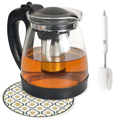 Luxvara Théière en Verre avec Infuseur en acier inoxydable 2000ml Theiere Transparente en Verre Parfaite pour Amateurs de Thé Théière avec Filtre Intégré Teapot Pour la préparation de thés en vrac