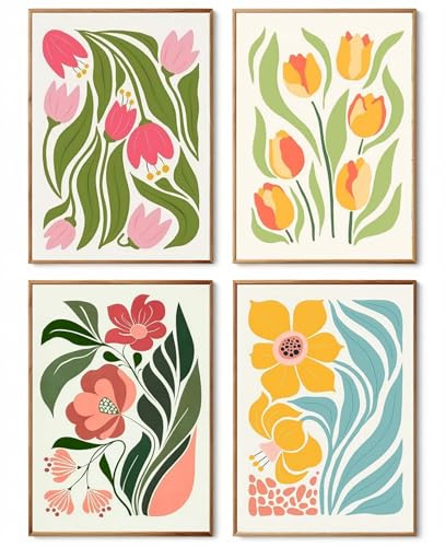 YUCCAORCHID Pintar por Numeros Adultos 4 Piezas DIY Pintura por Números con Pinceles y Pigmento Kit de Pintura al óleo de Lienzo Creativo Manualidades Kit 30 x 40cm Sin Marco (Floral)