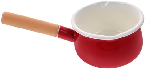 Cabilock Casserole Émaillée Rouge avec Double Bec Verseur Petite Casserole à Lait Légère et Antidérapante Poignée Ergonomique pour Cuisine Quotidienne