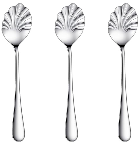 3 PCS Shell Small Spoon, Stainless Steel Tiny Spoon for Jam, Silver Demitasse Spoons for Tea Coffee Yogurt, Cute Small Sugar Spoons for Dessert, Afternoon Tea