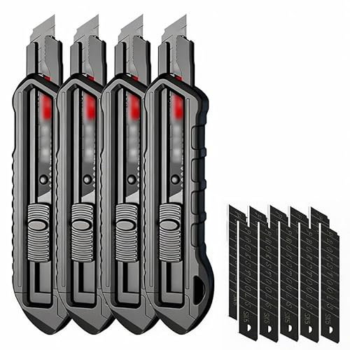 Set 4 Taglierini Professionali 18mm+10 Lame SK5 Premium,taglierino di sicurezza standard,taglierino di sicurezza coltello universale,lame in acciaio temprato