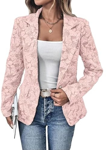LCDIUDIU Blazer Jacquard Floral para Mujer, Beige, Corte Entallado, Chaqueta De Traje Retro Un Solo Botón, Solapa con Muesca, Blazer Ligero Manga Larga, Informal, para Trabajo, Oficina, Fiesta, BOD