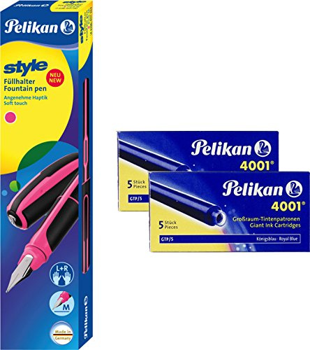 Pelikan Füllhalter Style Neon, Feder M (Füller + 10 Patronen, Neonpink)