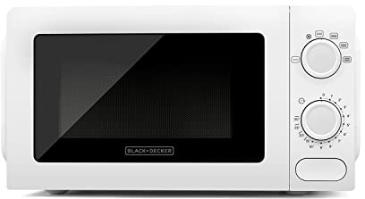 BLACK+DECKER BXMY700E - Micro-ondes 700W, 20L, 6 puissances, Fonction décongélation, Minuterie 30min, Avertissement sonore, Plateau de 245mm, Ouverture à bouton-poussoir, Lumière intérieure