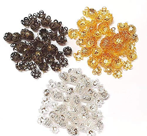 Perlin 300stk Filigrane Perlenkappen, Perlkappen, 8mm, Metall Spacer Silber,Gold, Kupfer set Zwischenperlen Zwischenteile Endkappen Silber Metallperlen Für Schmuck Perlen Kette Armband