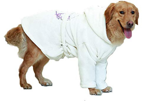 Dreamls Hunde-Badetuch, großer Hundebademantel mit Kapuze, schnell trocknend, super saugfähig, für mittelgroße und große Hunde (32)