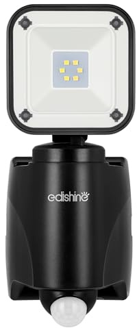 EDISHINE Batteri LED-strålkastare med rörelsedetektor utomhus, trådlös batteridriven utomhusstrålkastare, IP44 vattentät, justerbart lamphuvud, 300 LM, 6000 K, för garage, sportplats