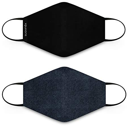 Suavinex 401323 - Mascherine per bambini riutilizzabili 6-10 anni. 3 strati. 25 cicli di lavaggio. Prodotto in spagna, 2 unità, denim e nera, unisex