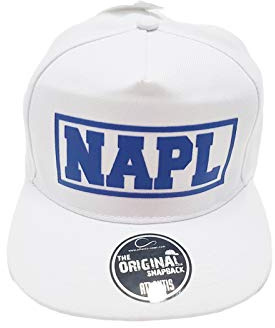 PR Service PRS Cappello Berretto Snap NAPL Napoli Bianco Blu Scritta in Rilievo Personalizzato da Uomo Donna Bianco