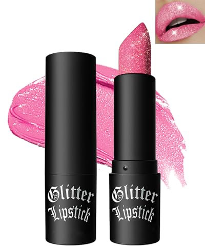 Glitzer-Lippenstift Rose, Diamond Metallic Funkelnder Matt Lippenstift, Wasserdichter Langanhaltender Glitter Lipgloss, Not-Stick Cup Shimmer Lip Tint Lipstick Make-up, Geschenke für Frauen-05 Pink