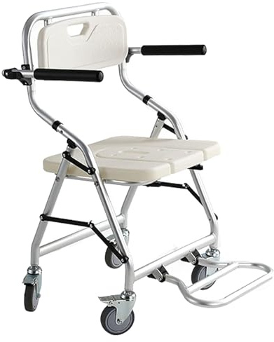 Kcolic Duschstuhl Faltbar Multifunktion Auf Rollen, Duschsitz Mit Rollen Für Senioren 150Kg, Mit Bremsen Und Armlehnen, Duschhocker Für Senioren Behinderte Schwangere