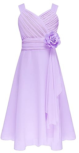 Doomiva Abito da Damigella in Chiffon per Bambina Ragazza Vestito da Principessa Scollo Cuore Vestito da Cerimonia con Fiori Abito da Sposa Sera Comunione 5-16 Anni
