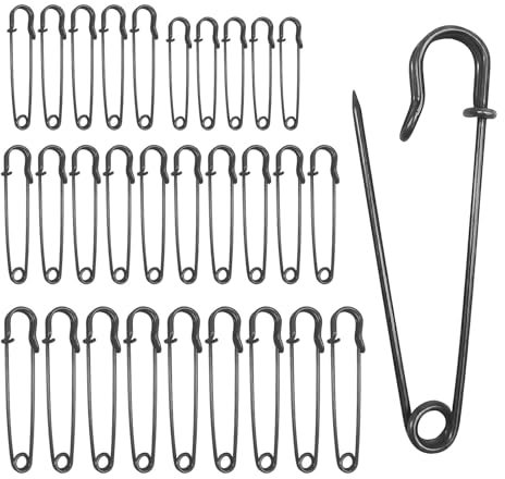 30 Stück Sicherheitsnadeln, Erhältlich in 5cm-10cm verschiedenen Sicherheitsnadele, für Kleidung Bastelarbeiten, Strapazierf Sicherheitsnadeln ﻿ (Schwarz)