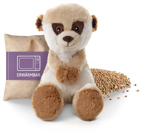 Habibi Premium MIDI - Coussin thermique/peluche pour bébés et enfants - Suricati avec rembourrage de mil amovible pour le micro-ondes, coussin relaxant donne de la chaleur environ 200 g, environ 23 cm