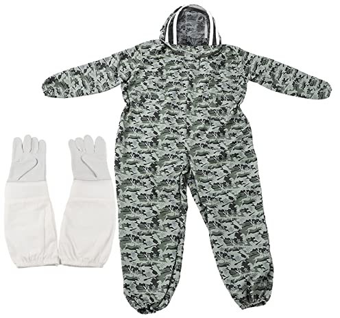 Lybunair Bienenanzug, Imker-Schutzkleidung mit Handschuhen und Doppelreißverschlüssen, einteilig (A pair of XL size gloves + XL five-star space bee)