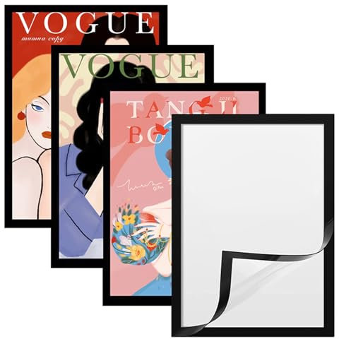 HUSALSEA Lot de 4 Cadres Photo Noirs Diamant 25x35 cm, Ensemble de Cadres Décoratifs Multifonctionnels, Montage Mural, Plastique Durable pour Images Panoramiques