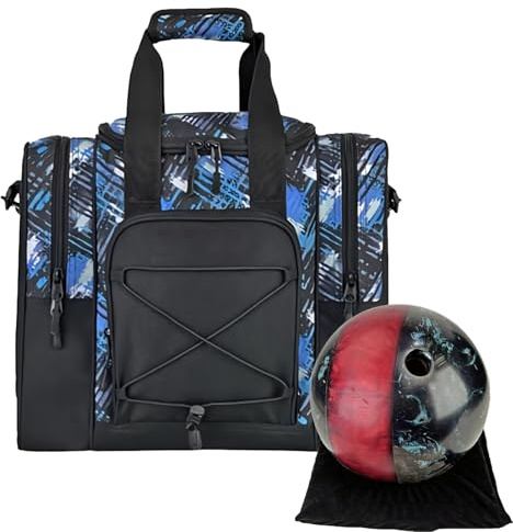 Bowlingtaschen – Tote Bag, Ball-Vektor | Bowling-Tote mit 1 multifunktionalen Ball mit verstellbaren Trägern, gepolstertes Ball- und Schuhfach ideal für Männer und Ca Spieler, blau, riferimento