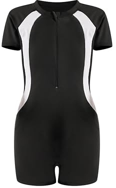 UoQo Maillot de bain 2 en 1 pour filles, à manches courtes, maillot de bain une pièce avec jupe, séchage rapide, maillots de bain pour enfants pour l'été, la natation, la plage, les sports nautiques