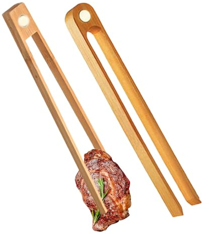 Pinces de cuisine avec aimants - 2 pinces en bois pour la cuisine et le camping Ces deux ustensiles de cuisine en bois sont un outil pour barbecue et accessoire de barbecue pour toutes vos
