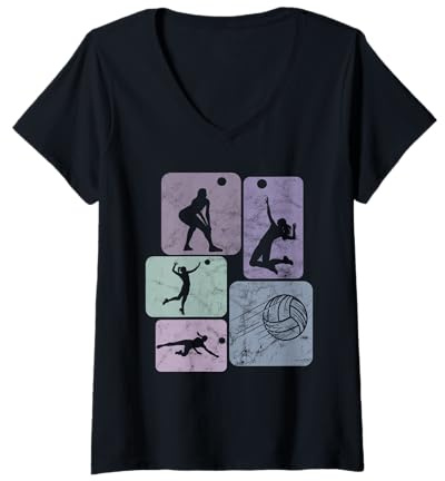 Damen Volleyball Kleidung Volleyball Spielerin Beachvolleyball T-Shirt mit V-Ausschnitt