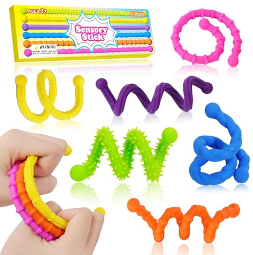 Fidget Toys per Bambini Adulti, Set di 6 Giochi Antistress Sensoriali, Sensoriale Autismo Giocattolo Anti Stress Autismo Giocattoli, Anxiety ADHD Fidget Toys Set di Corde da Viaggio per Bambini da 3