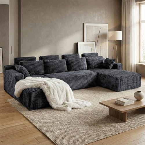 134 U-Shape Oversized Cloud Boneless Sofa Couch with Chaise, Modern Modular Sectional Comfy U-Shape Cloud Couch, Deep Seat, No Assembly Required (Grey)