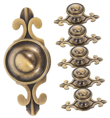 Generico 6 Manopole Monoforo in Ottone Anticato con Piastra Posteriore, Pomelli Decorativi Vintage per Mobili da Cucina, Bagno e Camera da Letto, Ferramenta per Cassettiere Stile Europeo