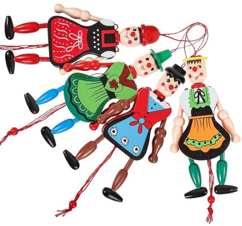 Lawnrden Marionette, 4 Pack Marionette Puppets, Colorful Wooden String Puppet for Kids with Movable Limbs, Handcrafted Wooden Dolls for Imaginative Play