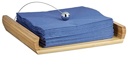 Relaxdays Serviettenhalter aus Bambus, HxBxT: 3,7 x 21,7 x 21,7 cm, Kugel als Beschwerer, Holz, Serviettenständer, natur