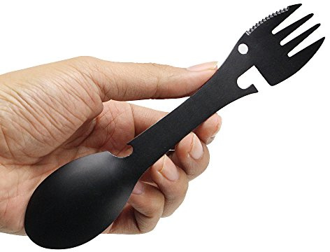 Multifonctionnel Spork Acier inoxydable, Portable Cuillère Fourchette Bouteille Ouvre-boîte pour Camping, Voyage, Randonnée, Randonnée et Activités de Plein Air