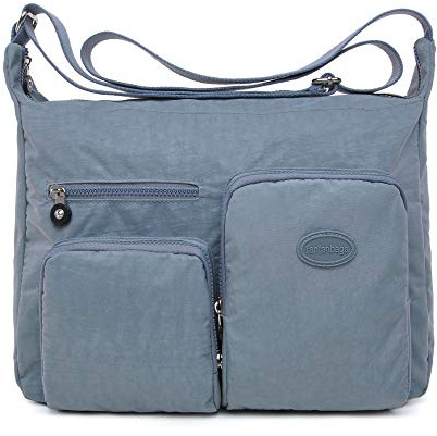 Efanliu Sac Femme Bandouliere Cartable Nylon Sac à main Femme Bandoulière Multipoche A4 Grand Pour Voyager étudiant (Gris)