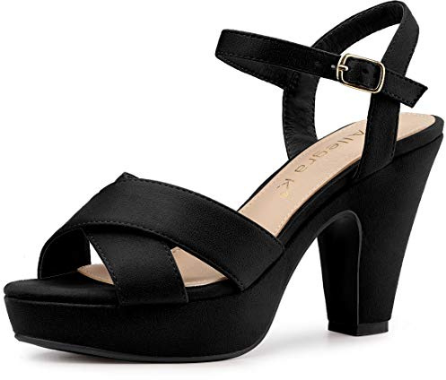 Allegra K Women's Platform Chunky Heels Slingback Sandal Black 5.5 UK/Label Size 7.5 US