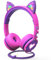 FosPower Auriculares para niños con Orejas de Gato con luz LED, Auriculares de Audio de 3,5 mm en la Oreja para niños con Cable sin enredos (máx. 85dB) - Rosa Fuerte/púrpura