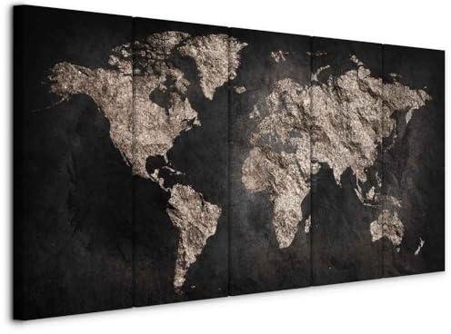 murando - Quadro Mappamondo Scuro Elegante 150x60 cm 5 Pezzi Stampa su Tela con Struttura Grande - Quadri Moderni per Camera da Letto Matrimoniale Planisfero da Parete - Mappa del Mondo - k-A-0296-b-m