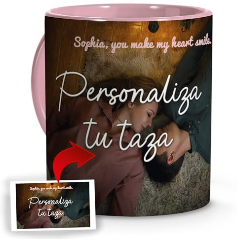 Taza Personalizada con Foto y Texto. Regalos Personalizados con Foto. Taza Personalizada para Novia. Día de la Madre Regalo Original Personalizado. Valentines. Taza con Color Interior y Asa Rosa