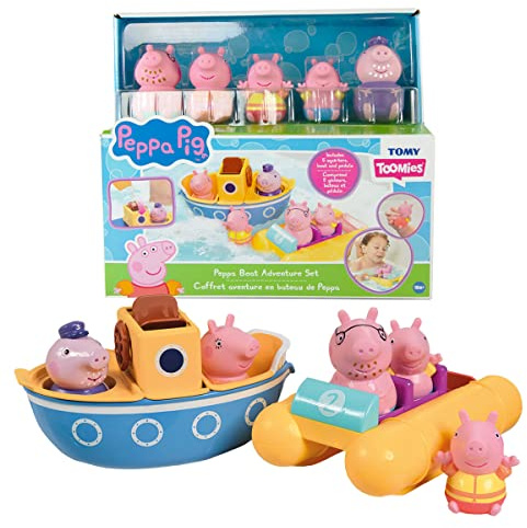 Peppa Pig Water Toys by TOMY Toomies- Peppa’s Boat Adventure Bath Toy Set - Includes 2 Boat Toys and 5 Peppa Pig Figures - 18 Months and Up