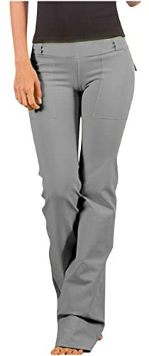 Cargohose für Damen, Übergröße, gerades Bein, Hose mit Tasche, hohe Taille, Freizeithose, Retro, einfarbig, Skinny-Hose, Arbeit, Büro, Leggings, 01 Grau, M