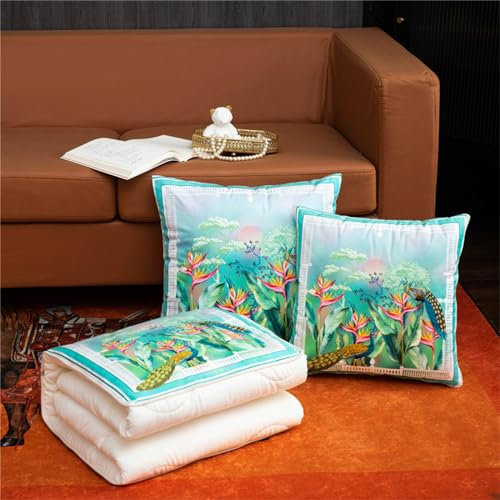 Hixingo Manta y Cojin 2 en 1, Manta de Cojín de Viaje Suave y Cálido Multifuncional Manta de Peluche y Almohada en Uno para Avión Coche, Oficina, Sofá Cama (40 * 40cm,Pavo Real)