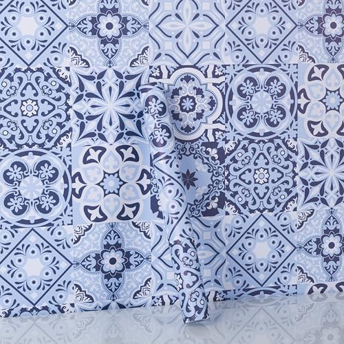 Hode Adesivi per Piastrelle Bagno 30x300cm, Mattonelle Adesive Cucina Blu e Bianco, Carta da Parati Adesiva Muro Mosaico Impermeabile