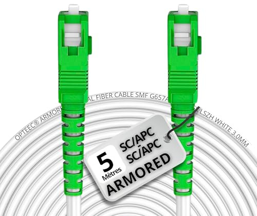 opteec® - Câble Fibre Optique en Acier Blindé - ORANGE/SFR/BOUYGUES/SOSH/RED by SFR - Rallonge/Jarretière - SC/APC à SC/APC Renforcé - Simplex Monomode - Garantie 10 Ans (Armored, Blanc, 5M)