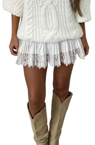 SYHVGI Women Lace Mini Skirt Retro Western Ruffle Half Slip Skirt Flowy a Line Short Fairy Skirt for Concert (A-a-White, S)