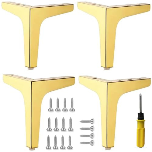 CNKHDZ 4 stycken Ersättning Möbelfötter Guldfärg,10cm Triangelbordsben, Möbelfötter i metall moderna ersättningsfötter för byråer,stolar,sängar,skåp,bord,skåp DIY ersättningsfötter för soffa