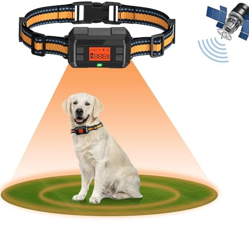 Sistema Valla Inalámbrica para Perros GPS Uso en Exteriores, Collar Valla Antifuga, IPX7 Impermeables, 4ra Gen última Tecnología de Chip GPS, Radio hasta 999 Yardas, para Perros Medianos y Grandes