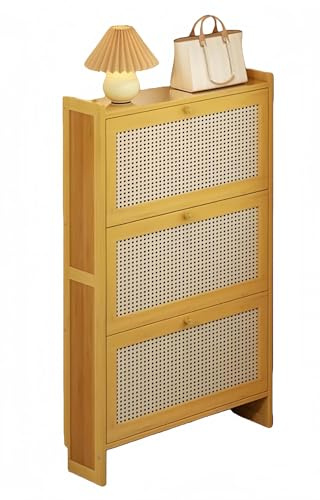 Zapateros Modernos,Zapatero Ratan Y Madera,Mueble Zapatero Estrecho Zapatero De Ratán Delgado para Pasillo para Entrada Recibidor Zapatero