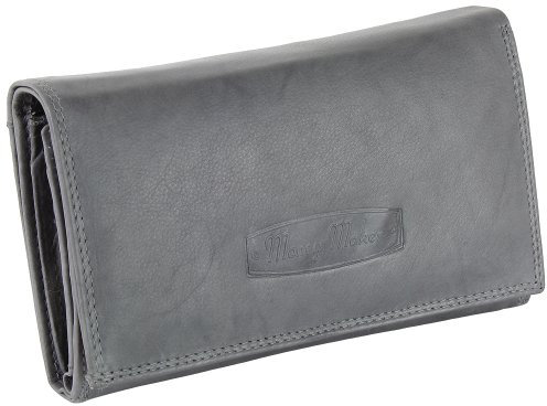Ledershop24 RFID Damen Leder Geldbörse Portemonnaie Geldbeutel - Geschenkset + exklusiven Schlüsselanhänger - Lang Grau Leder