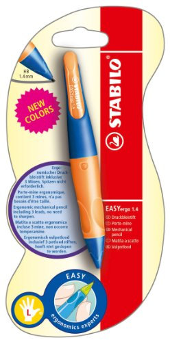 Ergonomischer Druck-Bleistift für Linkshänder - STABILO EASYergo 1.4 in ultramarine/neonorange Blister - Härtegrad HB