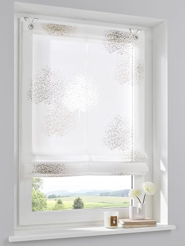 Raffrollo Ösenrollo Bellinda Weiss Taupe/grün 45/60/80/100/120 x Höhe 140 cm (ca. 120 x 140 cm, Taupe)